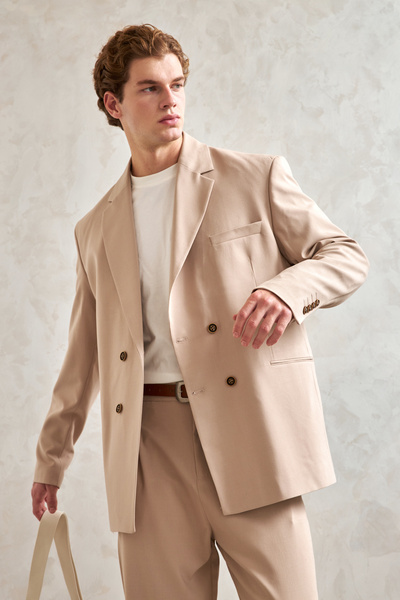 HYMAN Men's Oversize Comfortable Fit Double Breasted Suit