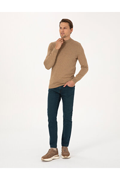 Pierre Cardin Camel Melanj Slim Fit Half Turtleneck Basic Knitwear Sweater 50315457-Vr122