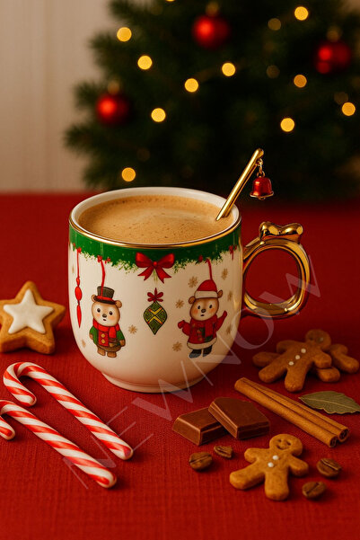 NEWNOW Deluxe Porcelain Mug – New Year's Special Design Mug Set with Gold Detailing, Steel Spoon, and Gift Box