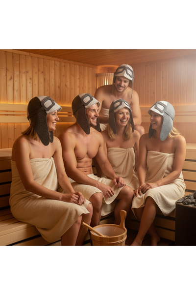 zola Sauna helmet, aviator model, protects hair and scalp, universal, 32x20 cm, felt, gray/white