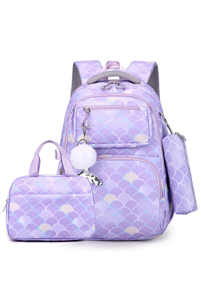 NO BRAND حقيبة ظهر مدرسية ابتدائية، طقم من 3 قطع، 32×20×46 سم، أرجواني