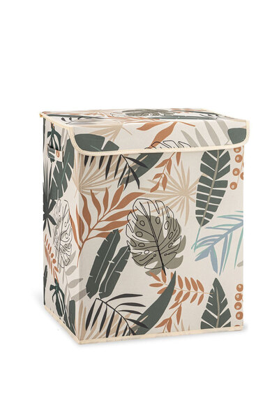 HomyJRs 2-Piece Leaf Patterned Cylinder and Rectangular Large Size Storage Box with Lid 40X50X30Cm Basket 37X40Cm