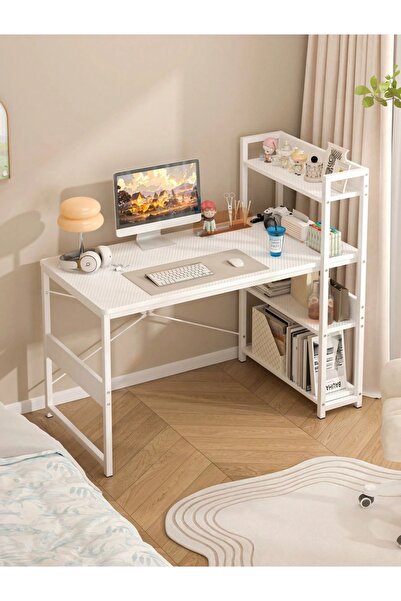 ZUIHAO Modern Office Table 110*60cm With 4-Tier Bookshelves, Study Desk For Home Office, Dorm, Small Spaces