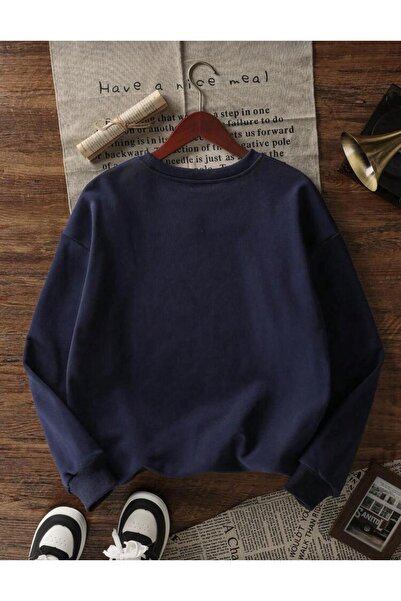 trendgar Γυναικείο φούτερ με λαιμόκοψη Navy Blue London England με τύπωμα