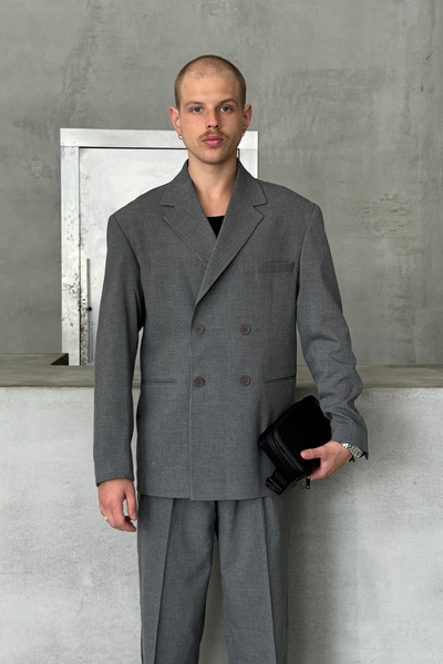 HYMAN Men's Oversize Comfortable Fit Double Breasted Suit