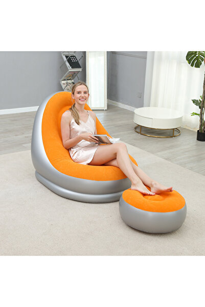 Generic Foldable inflatable sofa footrest with plush coating - Home lazy chair, outdoor portable sofa