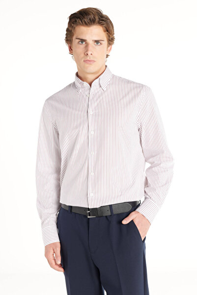 Ted Baker BORDO PAMUK ÇİZGİLİ COMFORT FİT GÖMLEK