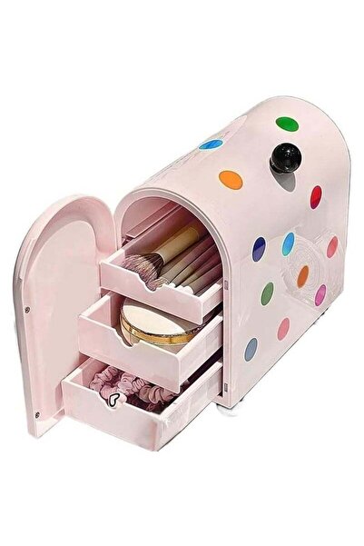 fulina Tabletop Container Stationery Holder, Space Saving Cosmetic Case Desktop Organizer, Pink