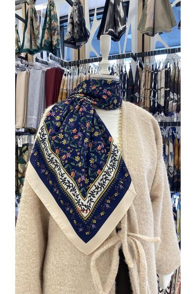KUQOS Soft Bloom Desenli Eşarp Lacivert