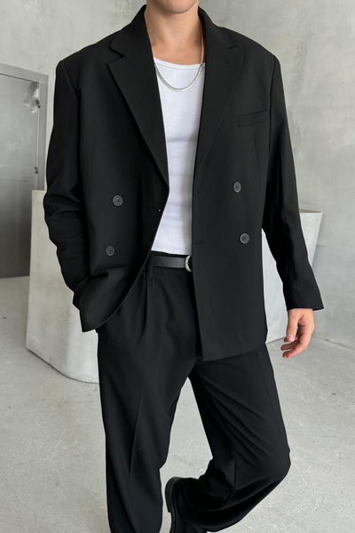 HYMAN Men's Oversize Comfortable Fit Double Breasted Suit