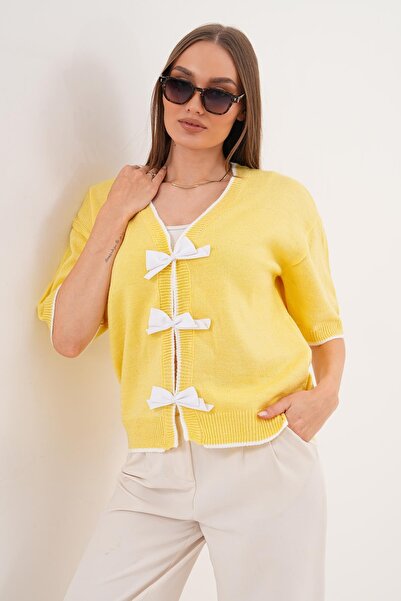 ŞİMAL Women's Bow Detailed Knitwear Knitted Short Sleeve Sweater 255179 -