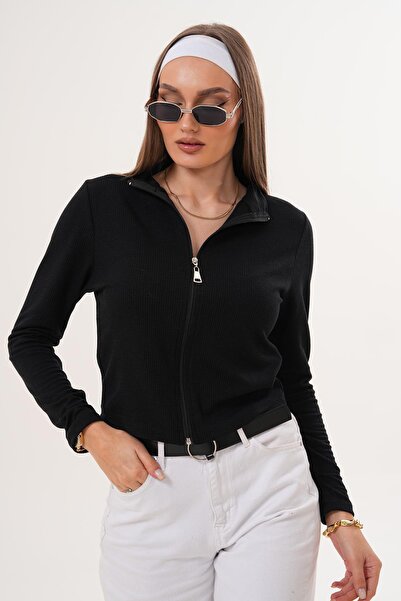 ŞİMAL Women's Zipper Closure Wrinkled Jacket 255420 -