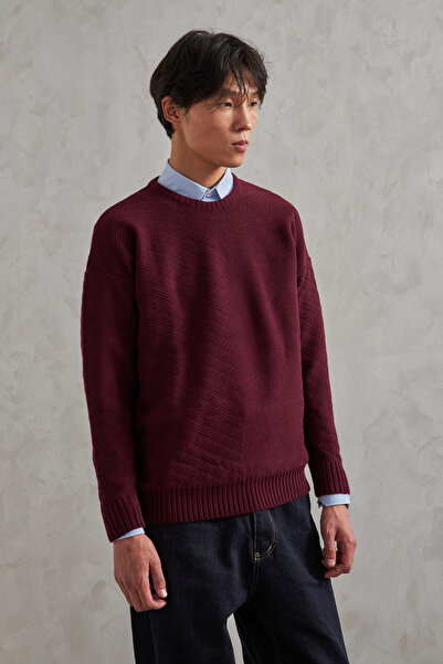 HYMAN Ανδρικό πουλόβερ με λαιμόκοψη oversized με αντίστροφο πλεκτό σχέδιο