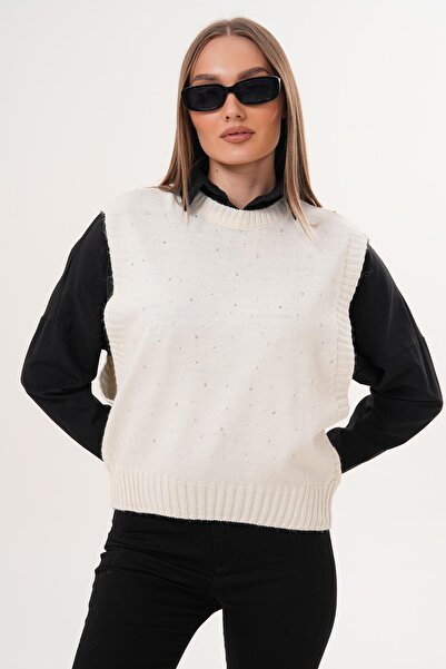 ŞİMAL Women's Stone Embroidery Detailed Knitwear Knitted Sweater 255167 -