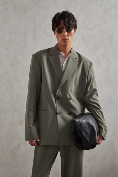 HYMAN Men's Oversize Comfortable Fit Double Breasted Suit