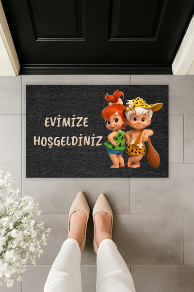 Dormot سجادة أمام الباب بطباعة رقمية حديثة تصور الحجر والحصى وشخصيات البامبام