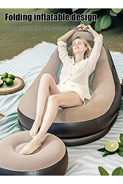 Generic Foldable inflatable sofa footrest with plush coating - Home lazy chair, outdoor portable sofa