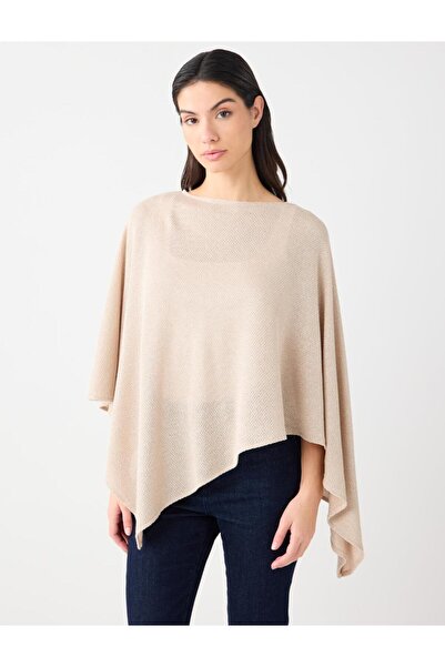 Jimmy Key Poncho confortabil bej croială din material subțire