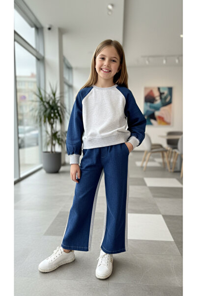 HÇ Hülya Çelik KİDSWEAR 2018 Set de trening pentru fete cu detaliu din denim ...