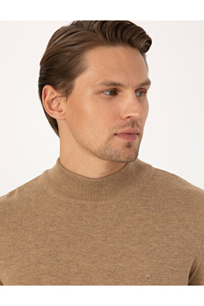 Pierre Cardin Camel Melanj Slim Fit Half Turtleneck Basic Knitwear Sweater 50315457-Vr122