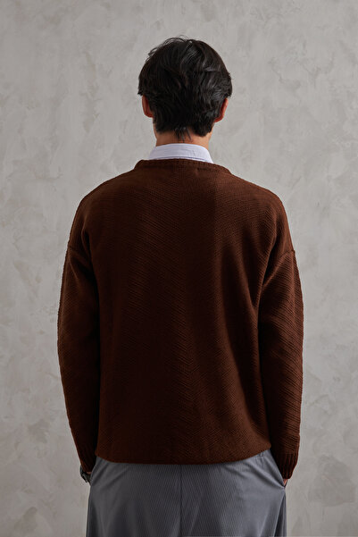 HYMAN Ανδρικό πουλόβερ με λαιμόκοψη oversized με αντίστροφο πλεκτό σχέδιο