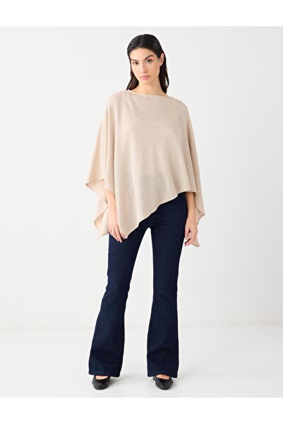 Jimmy Key Poncho confortabil bej croială din material subțire