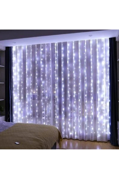 EMATTEIRO Instalație de Crăciun Tip Perdea 3x3m, 300 LED, USB, 8 Moduri, Telecomandă, Alb Rece