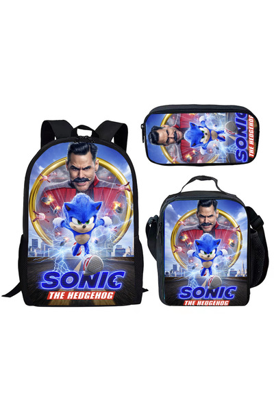 NO BRAND Sonic school bag set, three pieces, multiple colors, for ages 7-18, S-3