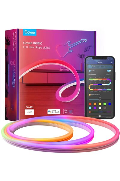 Govee Neon Rope 5M Silicone Neon LED Strip, RGBIC, Works with Alexa & Google ...