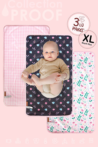 HAMUR Baby Proof 3'lü Alt Açma Değiştirme Örtüsü Sıvı Geçirmez Koruyucu Alez Yıkanabilir Bebek Bakım Pedi