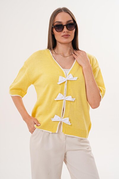 ŞİMAL Women's Bow Detailed Knitwear Knitted Short Sleeve Sweater 255179 -