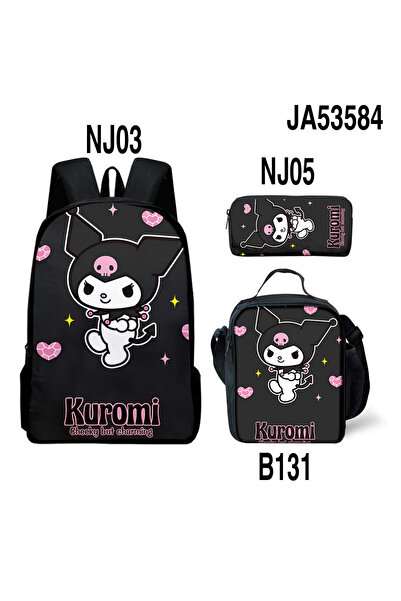 NO BRAND Kuromi Student Backpack, 3-Piece Set, 30x13x40cm, Black