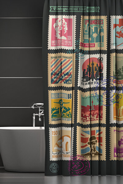 Moud's ستارة حمام، ستارة دش مزخرفة بنمط الحروف، ستارة حوض استحمام، مع حلقة هد...