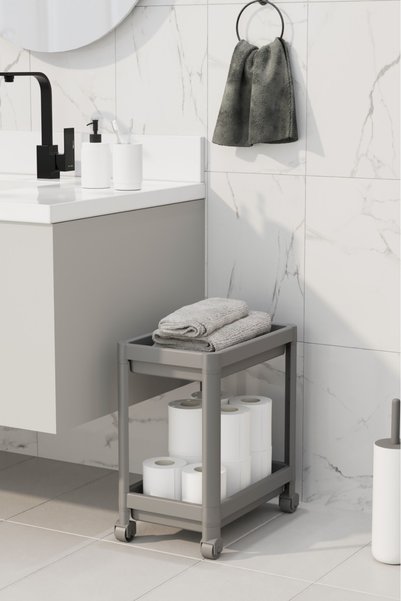 Omaş Household Product Maja White 2 Tier Wheeled Bathroom Shelf Kitchen Cabinet Organizer under Counter Organizer