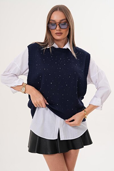 ŞİMAL Women's Stone Embroidery Detailed Knitwear Knitted Sweater 255167 -