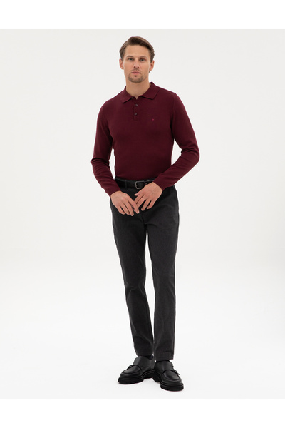 Pierre Cardin Claret Red Slim Fit Polo Neck Basic Knitwear Sweater 50315405-Vr177