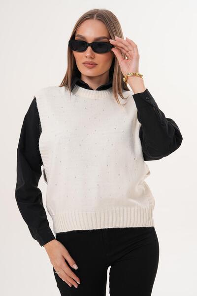 ŞİMAL Women's Stone Embroidery Detailed Knitwear Knitted Sweater 255167 -