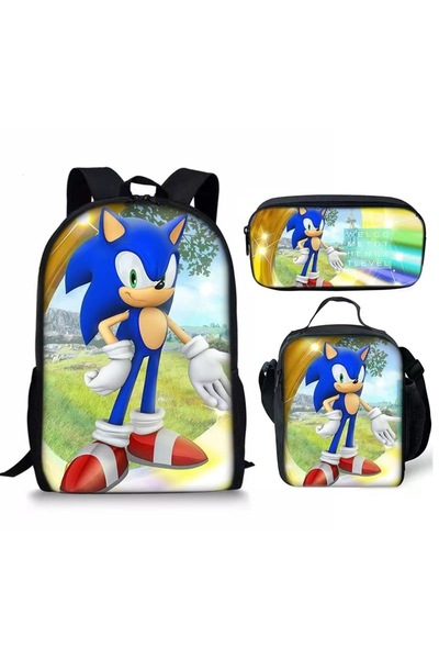 NO BRAND Sonic school bag set, three pieces, multiple colors, for ages 7-18, ...