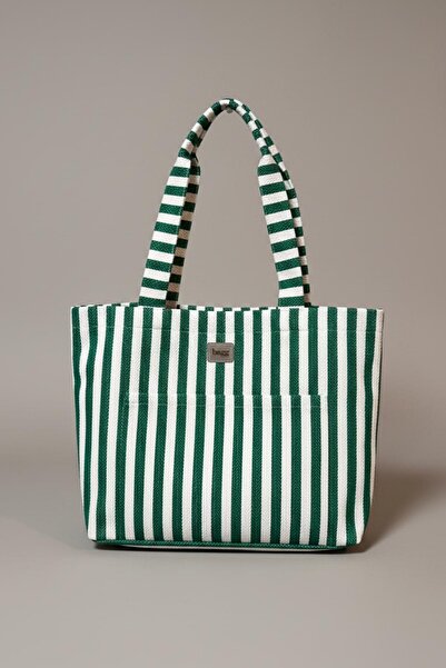 Bagg Green Striped Woven Fabric Bag