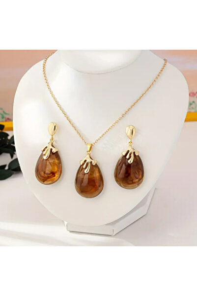 set.up Damla Model Amber Necklace Earring Set