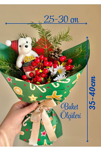 Kokina Ayıcıklı & Papatya Buketi - Yılbaşı Hediyesi - Yeni Yıl Çiçeği - KUTULU