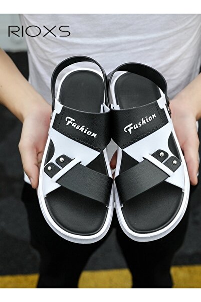 RIOXS Men's Flat Sandals with Adjustable Dual-Use Ankle Straps, Casual Slip-O...