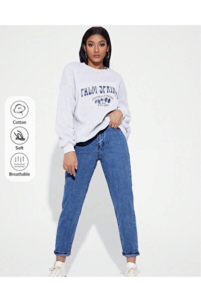 KENE JEANS بنطلون جينز نسائي عالي الخصر بتصميم موم
