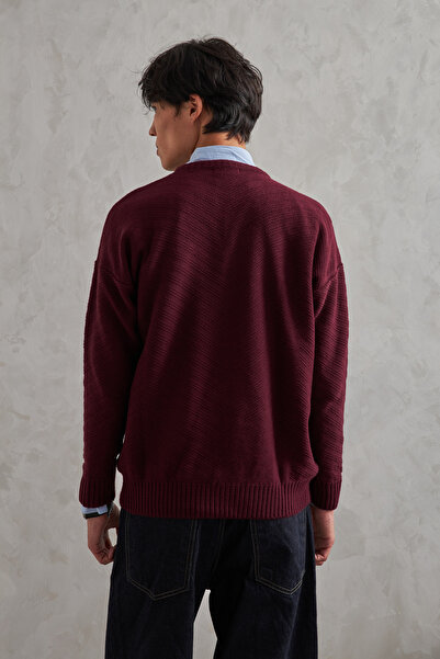 HYMAN Ανδρικό πουλόβερ με λαιμόκοψη oversized με αντίστροφο πλεκτό σχέδιο