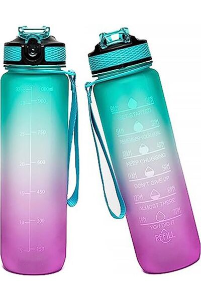 Arabest 1L Motivational Water Bottle with Time Marker and Straw, BPA Free and Leakproof for Fitness (Green)