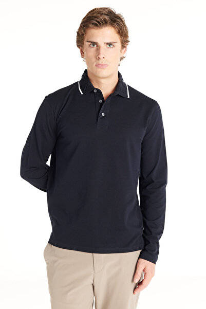 Ted Baker LACİVERT UZUN KOLLU POLO PİKE TSHİRT