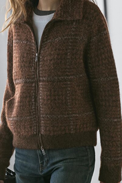 Massimo Dutti Alpaka Yünlü Ekose Örgü Ceket