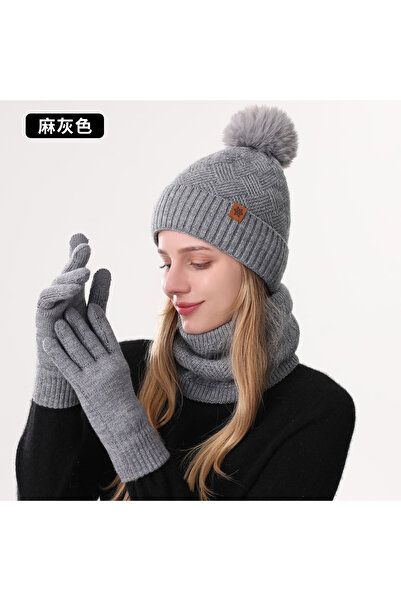 NO BRAND Women's Knit Hat Set, Winter Cold Protection, Knit Hat + Scarf + Glo...