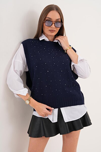 ŞİMAL Women's Stone Embroidery Detailed Knitwear Knitted Sweater 255167 -