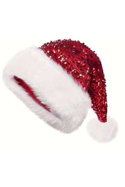 NO BRAND Christmas Hat, Double-Layer Sequins, Red